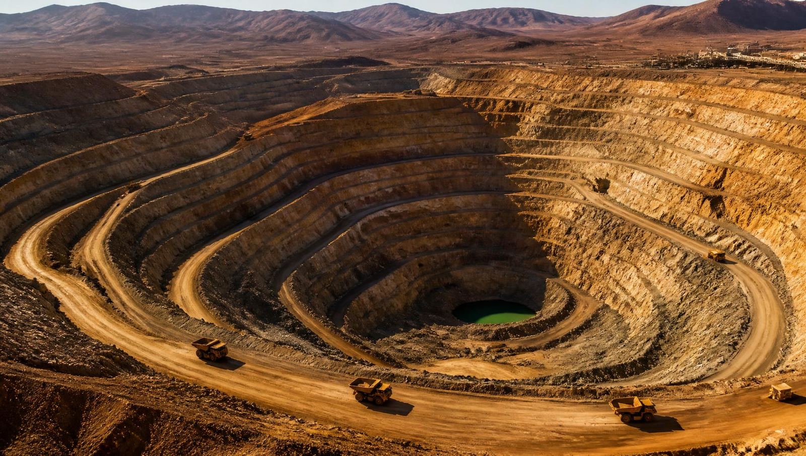 Aerial view of an open-pit mine in the Atacama desert.